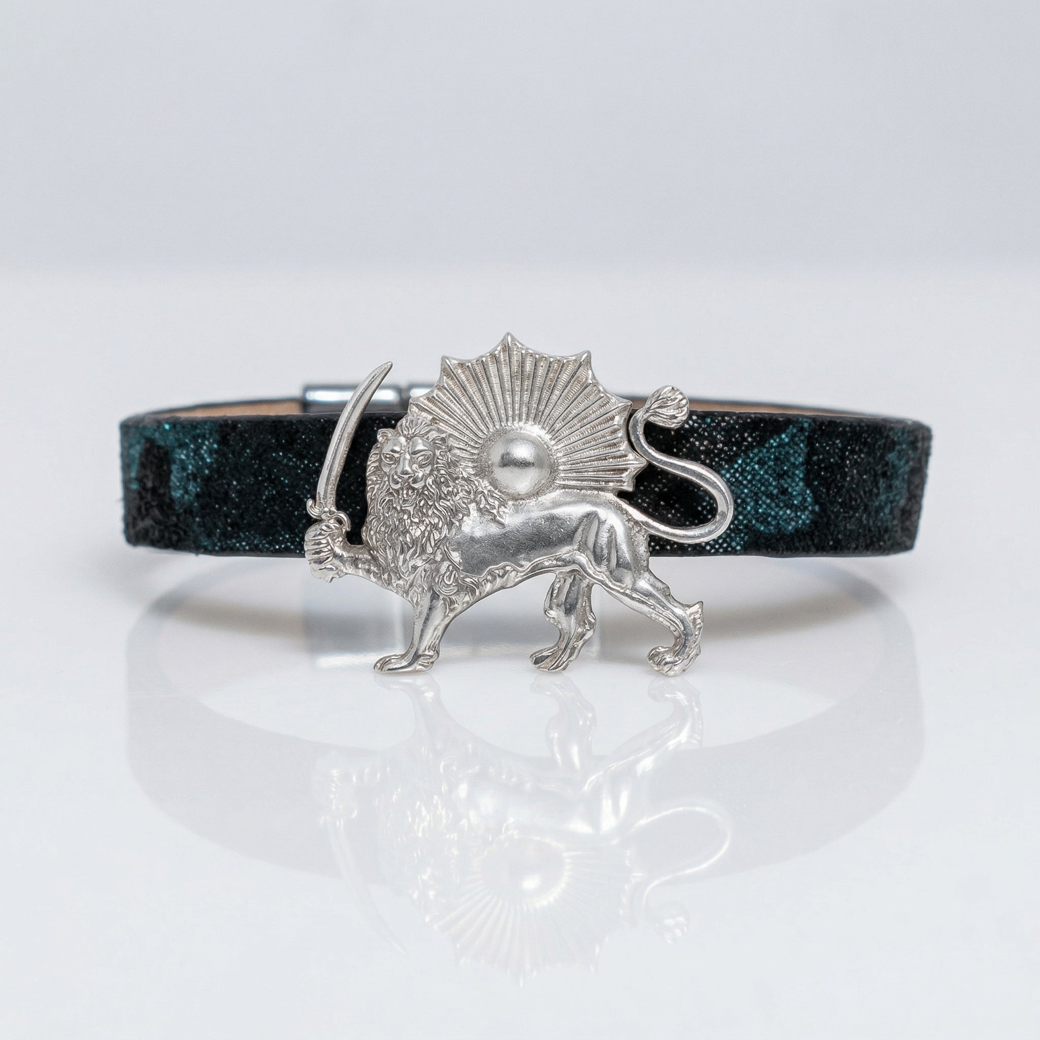 Lion and Sun leather bracelet