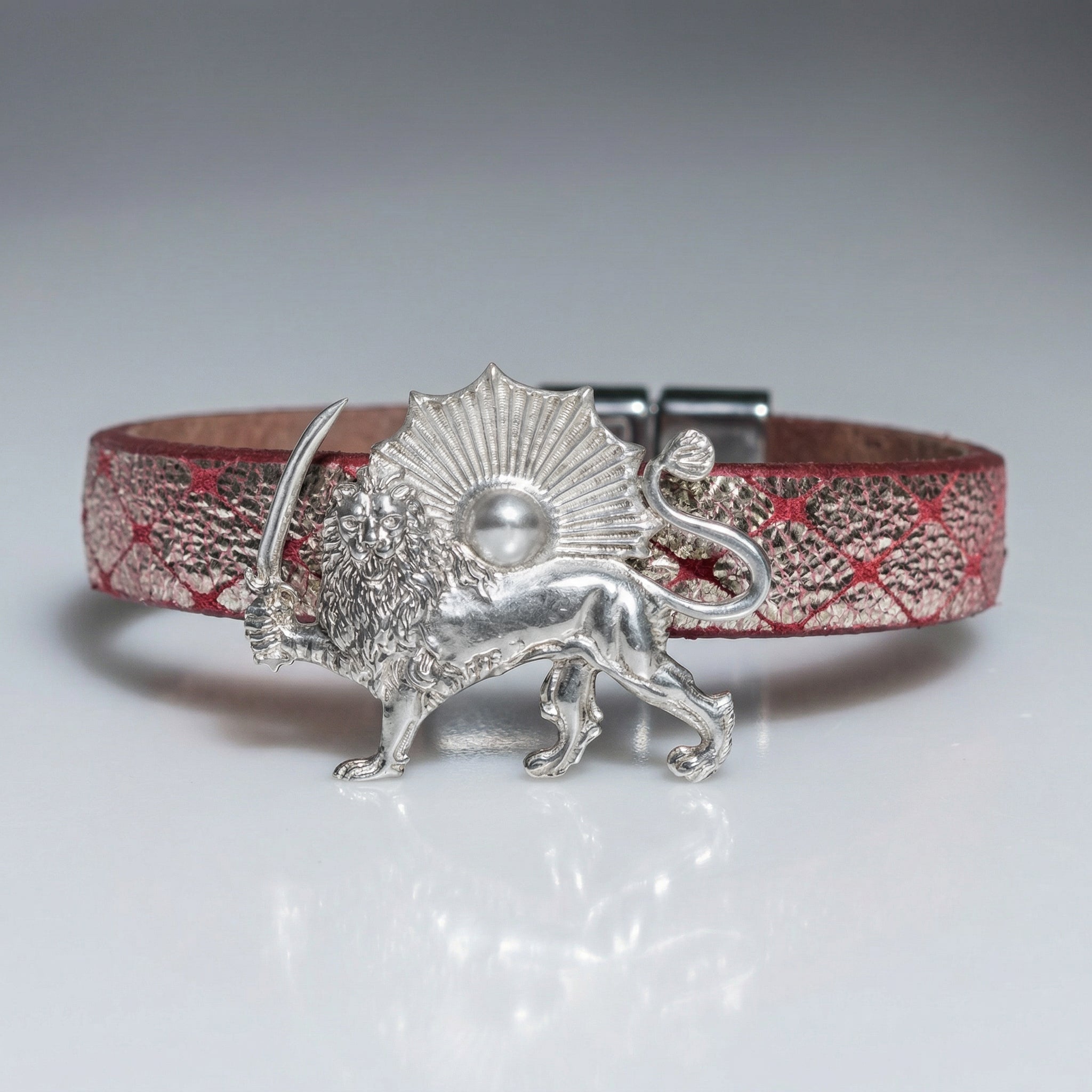 Lion and Sun leather bracelet