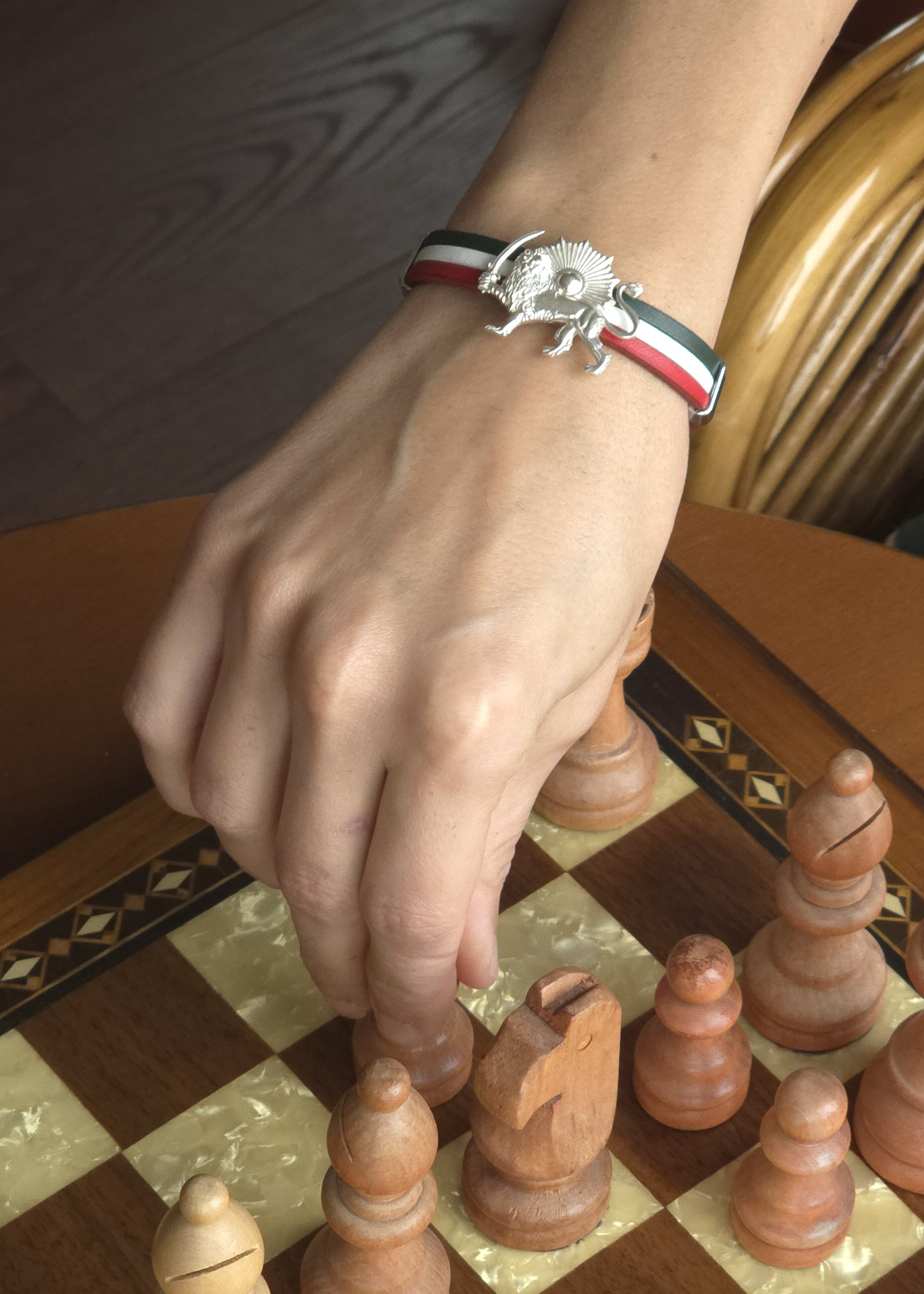 Lion and Sun leather bracelet