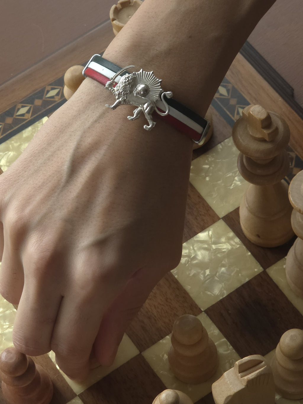 Lion and Sun leather bracelet