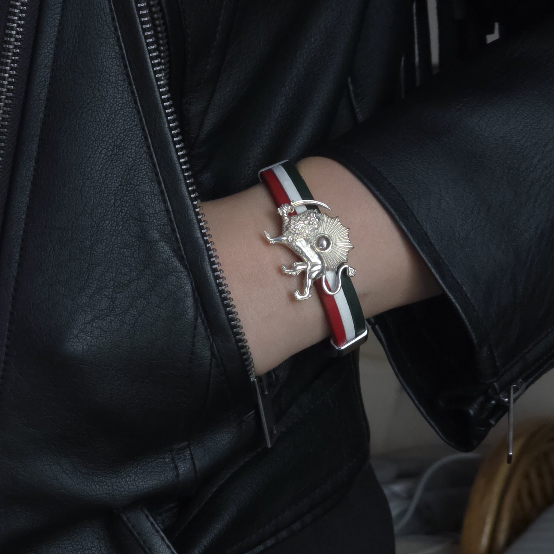Lion and Sun leather bracelet