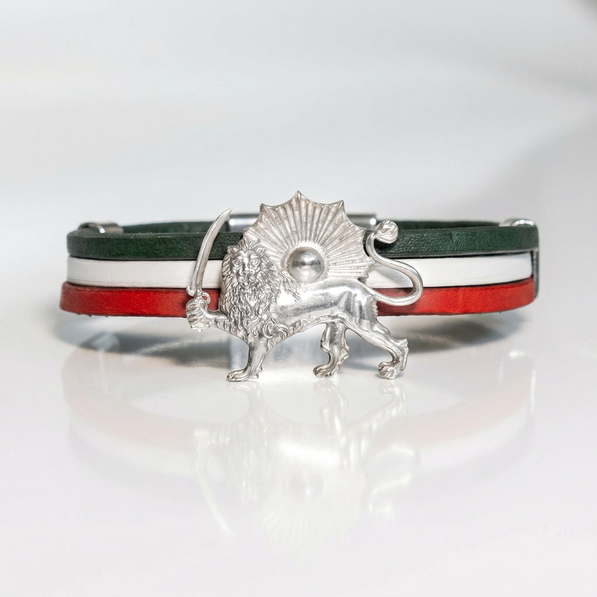 Lion and Sun leather bracelet