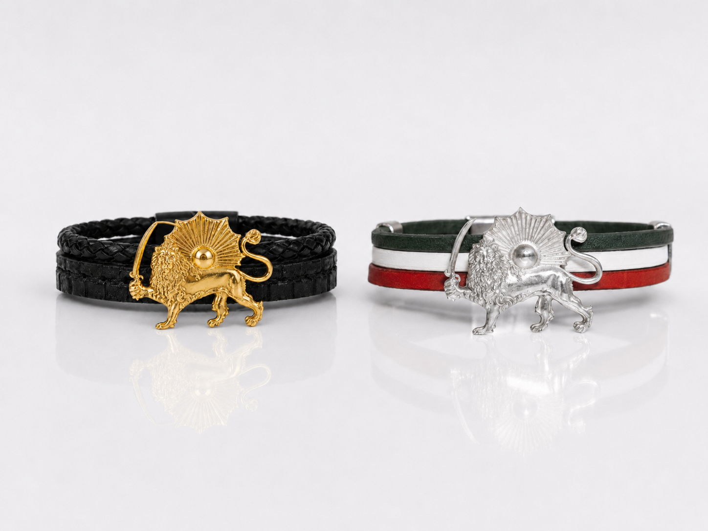 Lion and Sun leather bracelet