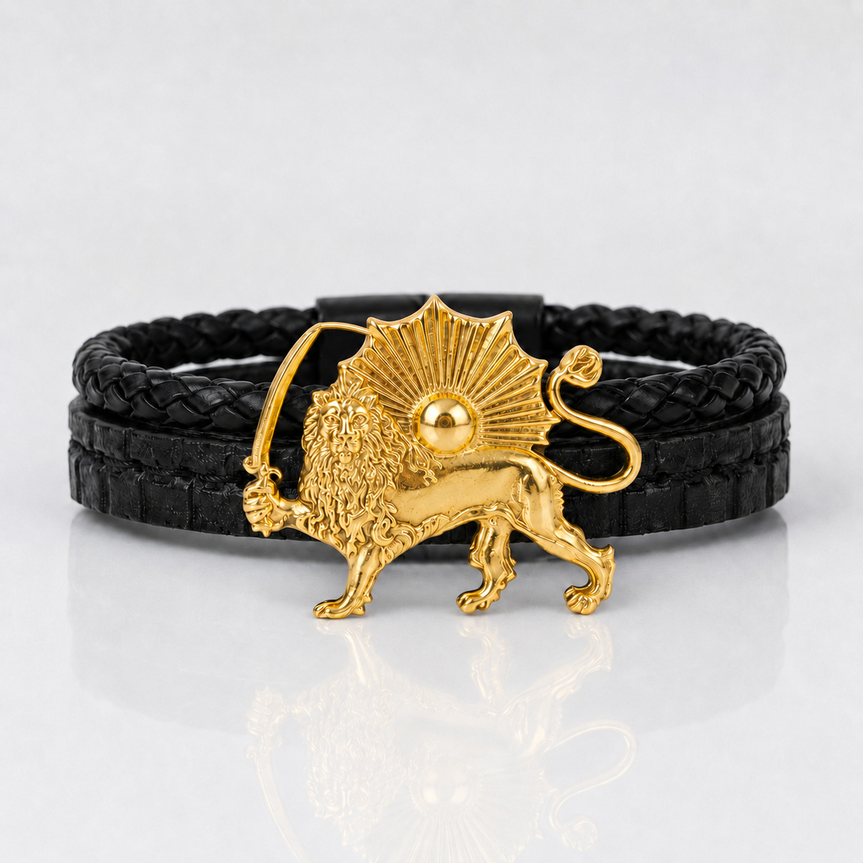 Lion and Sun leather bracelet